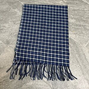 Blue Plaid Check 100% Cashmere Scarf